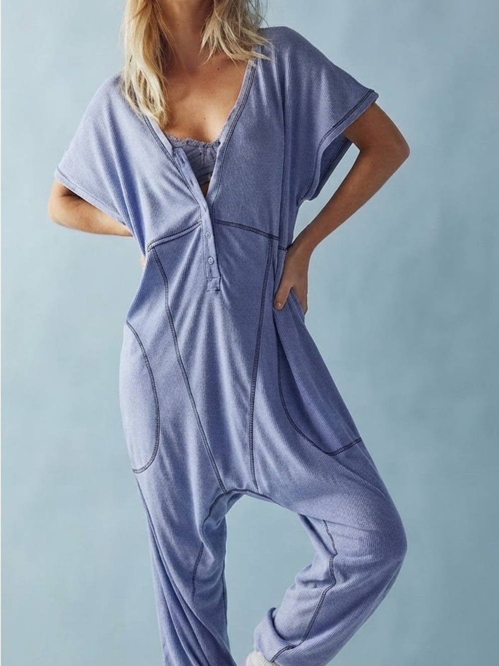 Free People Intimately Pillow Talk Henley Romper M✨